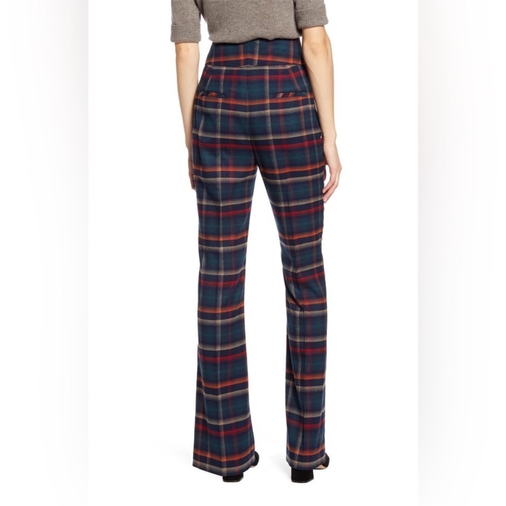Halogen x Atlantic Pacific Plaid High Waist Flare Pants Button Detail Sz 6 - Picture 2 of 11